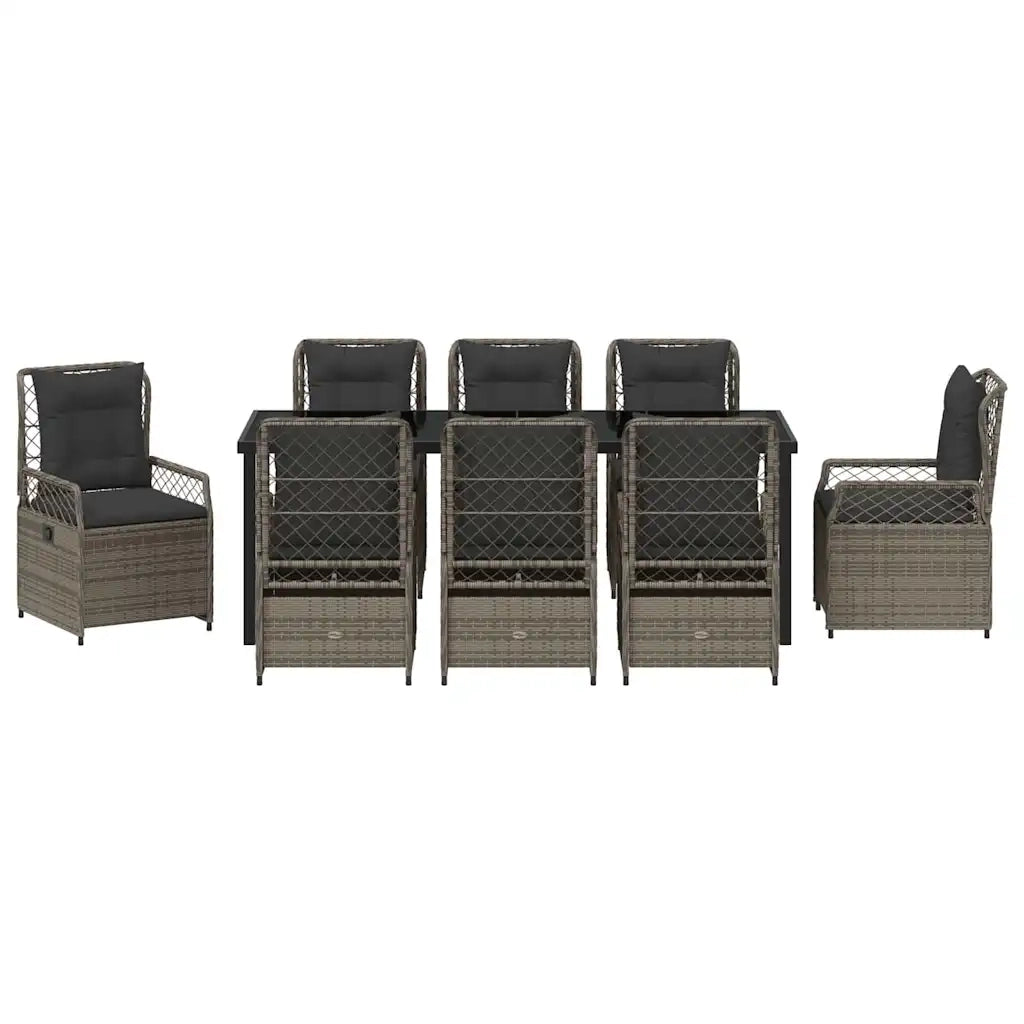 Set da Pranzo per Giardino 9 pcs Grigio polyrattan 3381001
