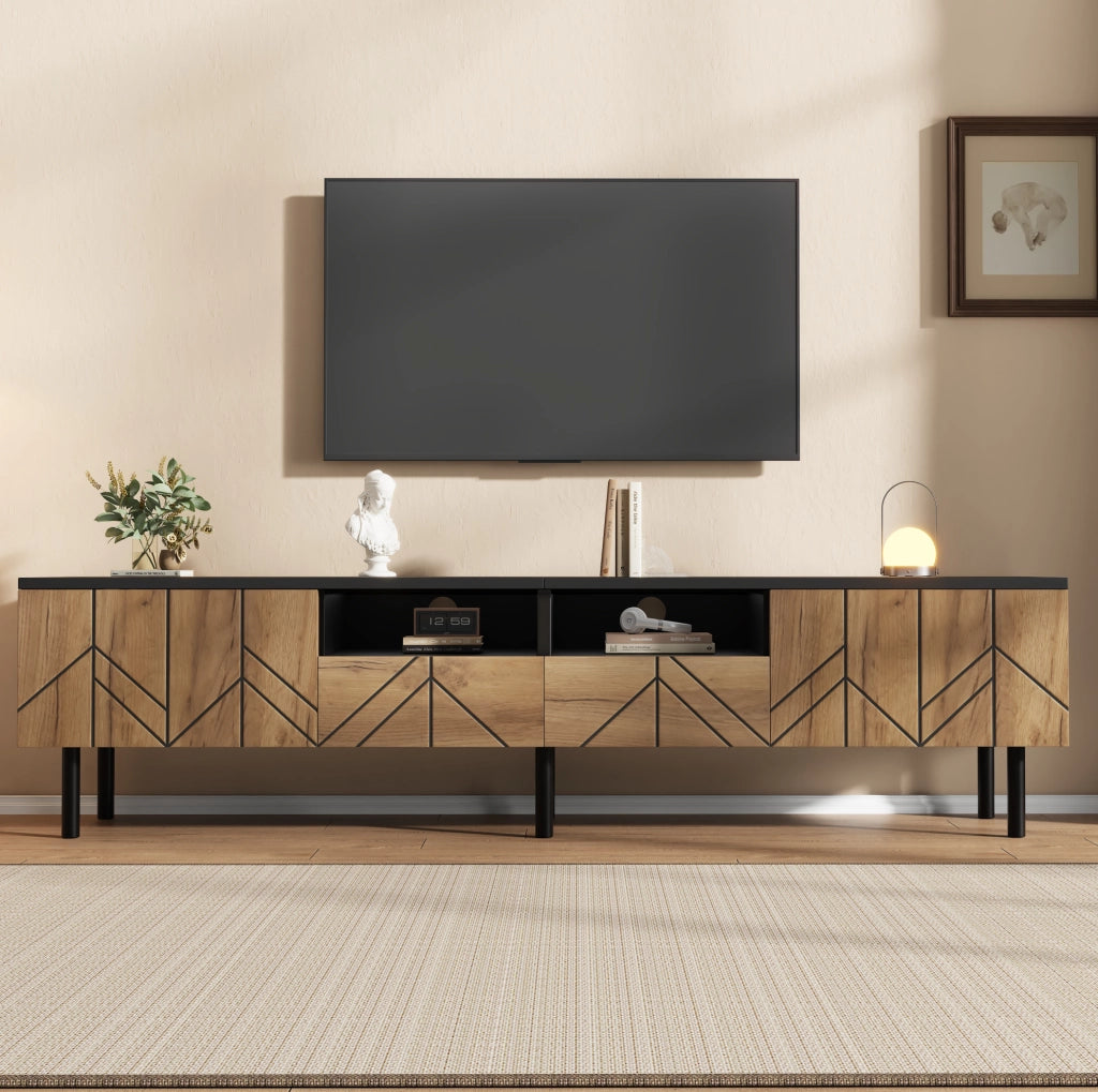 Mobile TV 180x40x45 cm con 2 cassetti e 2 ante in truciolare nero e naturale