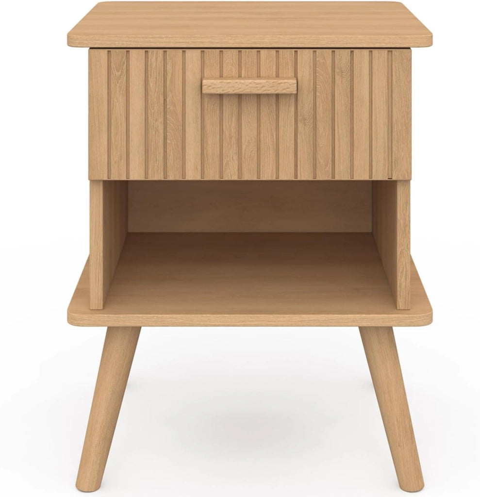 Set di 2 comodini a 1 cassetto Juliette con doghe in Legno Color Rovere