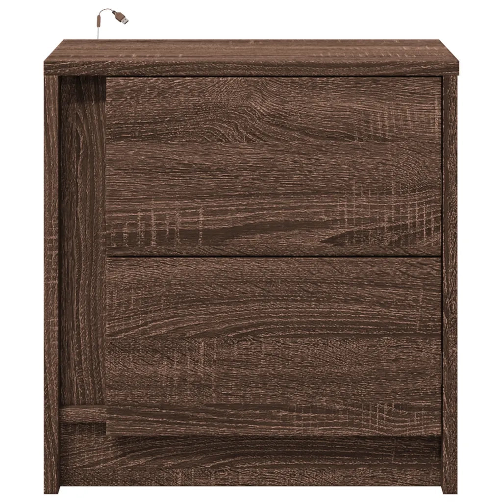 Comodini con Luci LED 2pz Rovere Marrone in Legno Multistrato