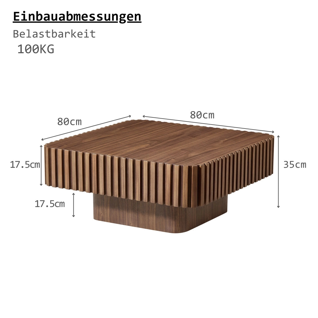 Tavolino basso quadrato in MDF con impiallacciatura noce e cornice in legno massello, per soggiorno, noce, 87 × 87 × 25 cm
