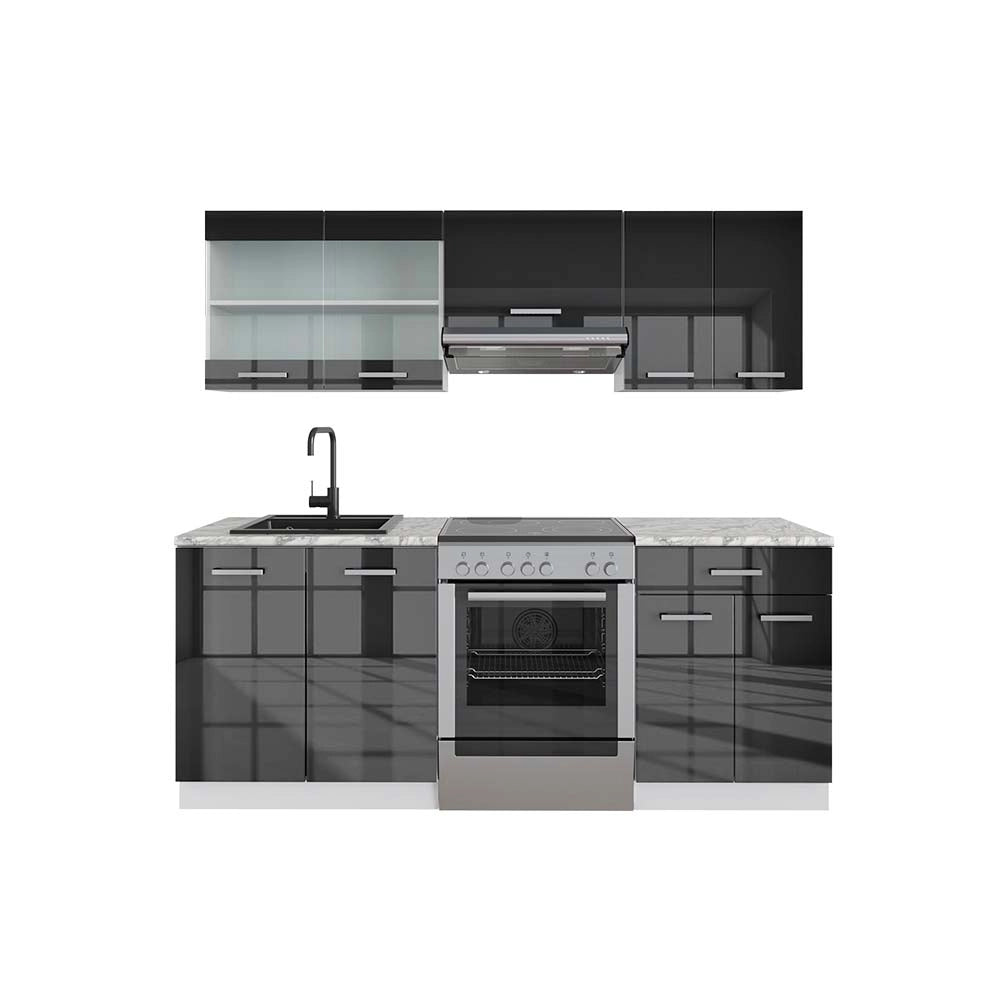 Vicco Cucina componibile Antracite lucido/bianco 200 cm PL Marmo