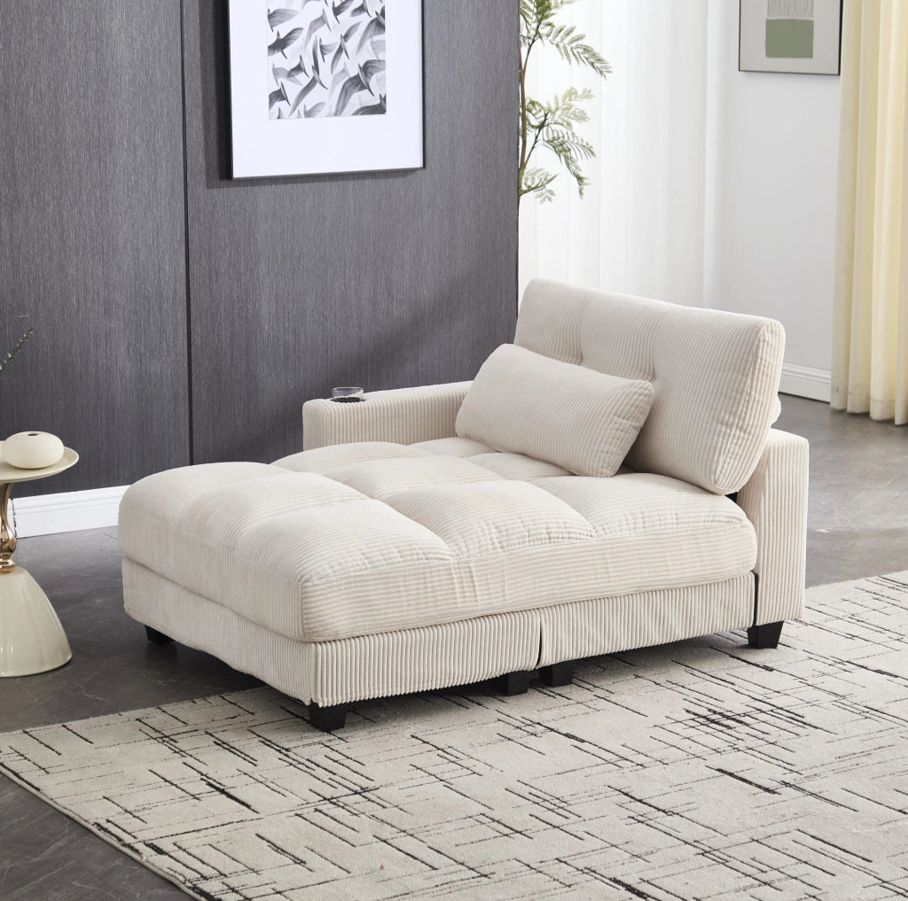 Divano 2 posti modulare 224 cm in velluto a coste beige con USB HOMVRA