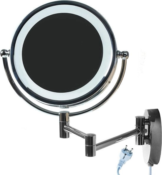 Specchio da bagno con luce LED, 205 cm, alimentazione EU, 7x ingrandimento, illuminazione per la cura della pelle, spazzola per il trucco, specchio con braccio regolabile, ideale per la bagno.