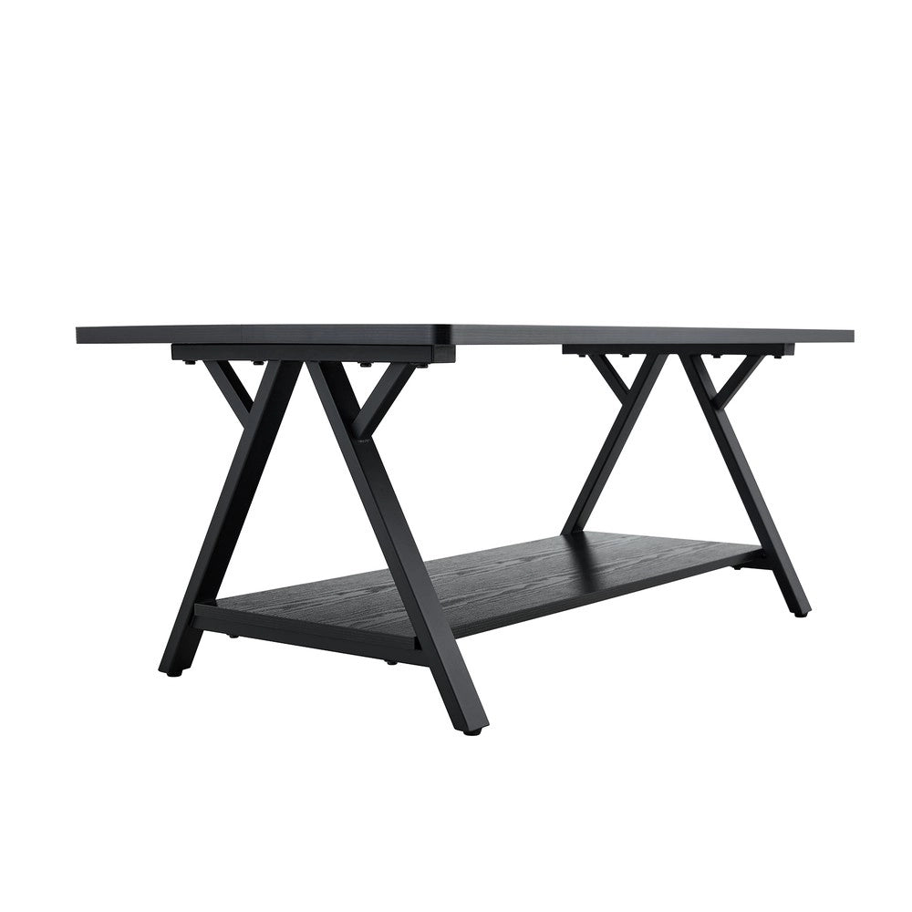 Tavolino da Caff¨¨ con Ripiano ¨C MINIMAL ¨C Legno Nero e Metallo, 110x57x44,5 cm