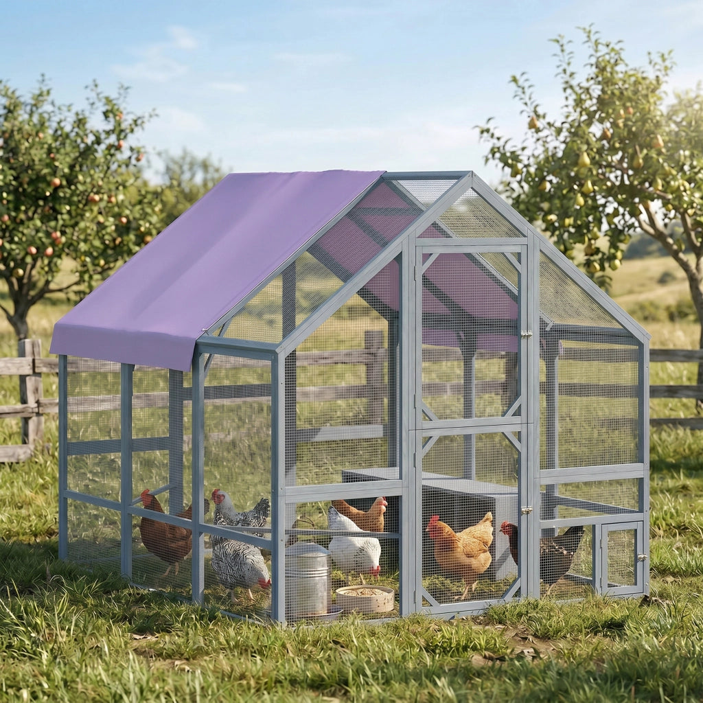 Pollaiolo in legno con tela impermeabile 2 nidi 2 posatoi per 8-10 galline ¨C zephmum ¨C 211x186.5x185.5 cm grigio scuro