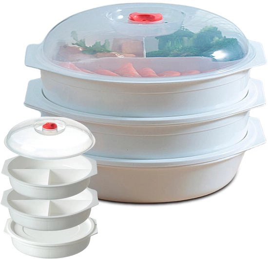 Sporgo 3-delita tavola magnetron con coperchio: Tavole magnetron a 3 compartimenti, contenitori da pasto, resistenti al magnetron con ventilazione, tavole magnetron, contenitori per alimenti BPA-free per riscaldamento e congelamento (A)