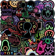 Sticker Neon per Laptop, Olioflessen, Skateboard, Bagagli, Auto, Chitarra, Bicicletta (50 pezzi) - Sticker Neon con Vinile - Disegni Freschi