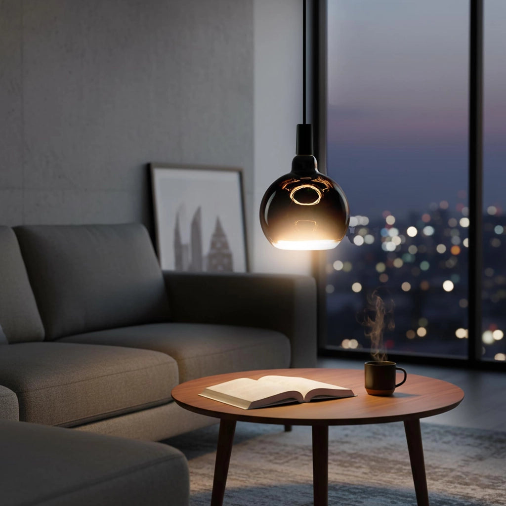 Lampada di design vetro LED E27 nera serie BLACK MOON luce calda decorativa Effetto Fluttuante bar pub ristorante albergo Ø 200mm
