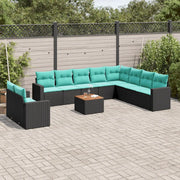 Set Divani da Giardino 11 pz con Cuscini in Polyrattan Nero