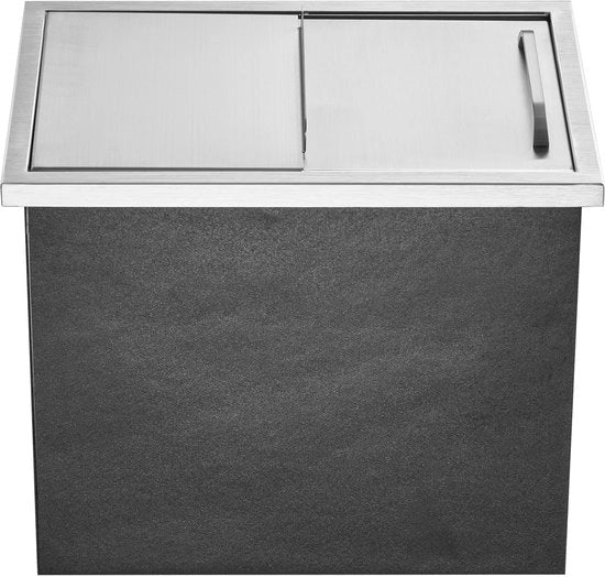 Iscioteca da appendere, 46 cm L x 30 cm B x 36,5 cm H acciaio inossidabile, 38,5 litri di capacità con coperchio a scomparsa, scarico e stop, per cucina esterna