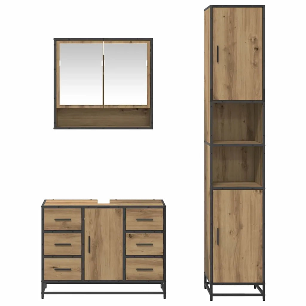 Set di mobili per il bagno con porta 3 pcs Rovere artigianale 3402486
