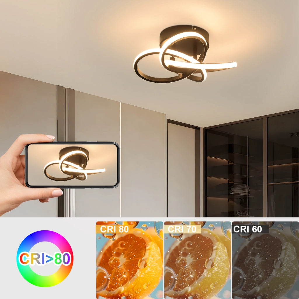 ZMH Lampada da soffitto plafoniera LED moderna 28W 3000K design fiore 4 petali nero metallizzato 32cm