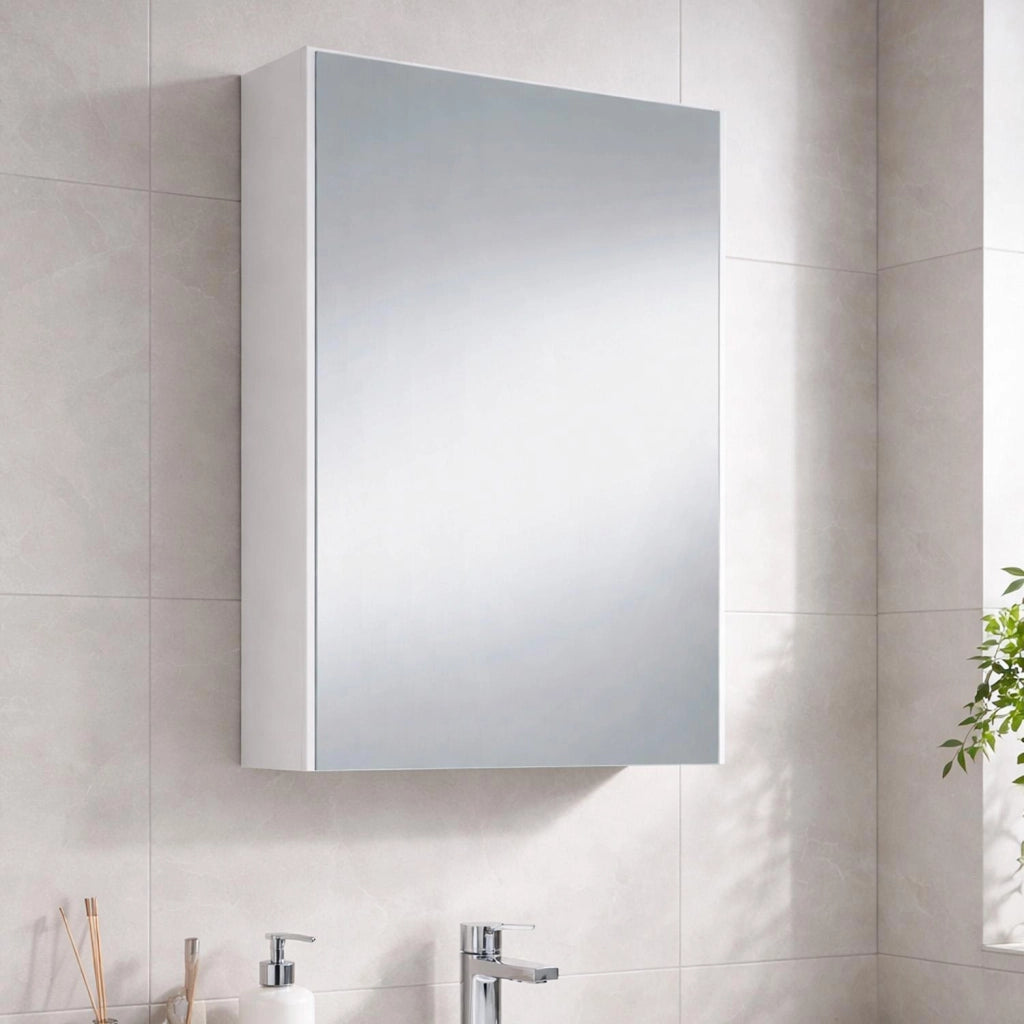 Mobile Bagno Sospeso Con Anta A Specchio E Ripiani Interni Salvaspazio Materiale Melaminico Arredo Moderno Ed Elegante 65 X 40 X 21 Cm Bianco