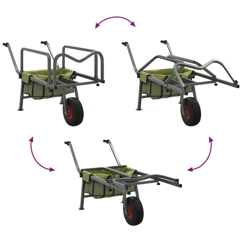 Carrello da Pesca Verde con Ruota Acciaio Verniciato a Polvere
