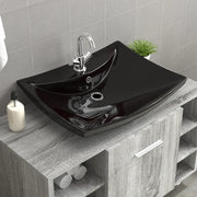 Lavabo Nero Ceramica Lusso Rettangolare Foro Trabocco Foro Rubinetto 140689