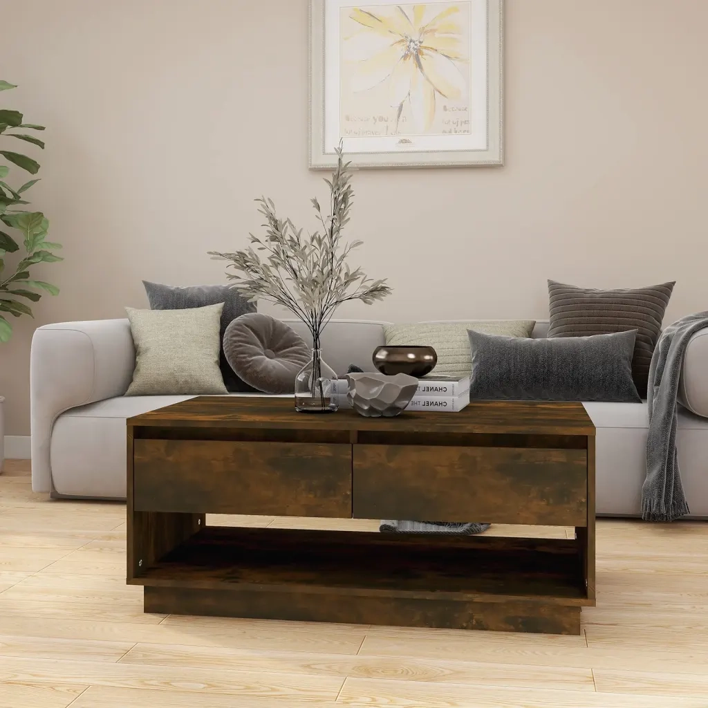 Tavolino da Salotto-Tavolino da soggiorno-Tavolo Rovere Fumo 102,5x55x44 cm in Truciolato