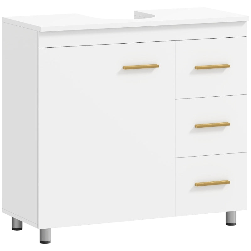 Mobile sottolavabo bagno bianco con 2 ripiani e 3 cassetti, MDF e truciolare, 70 x 30 x 65 cm