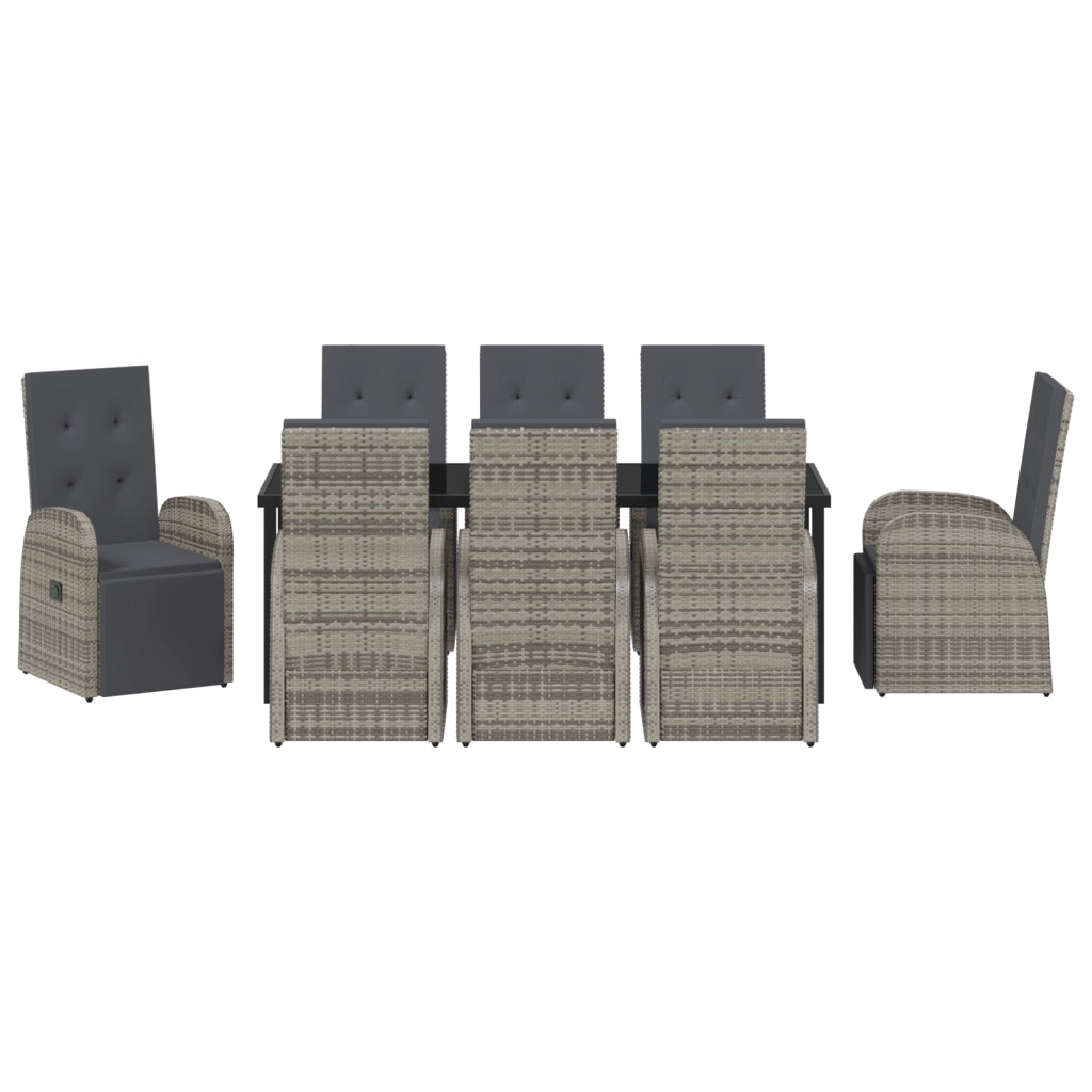 Set da Pranzo da Giardino 9 Pezzi con Cuscini Grigio Polyrattan