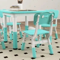 Set Tavolo e Sedie per Bambini 5pz con 4 Sedie Regolabili 32x36x52.5-56 cm e Tavolo 60x60x46-58 cm, Verde