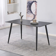 Tavolo da Pranzo Kilo 140×80 cm in Ceramica Effetto Marmo Nero con Venature Oro e Gambe Nere