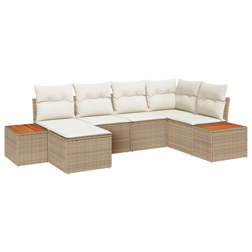 Set Divano da Giardino 6 Pezzi con Cuscini Beige Polyrattan Acacia