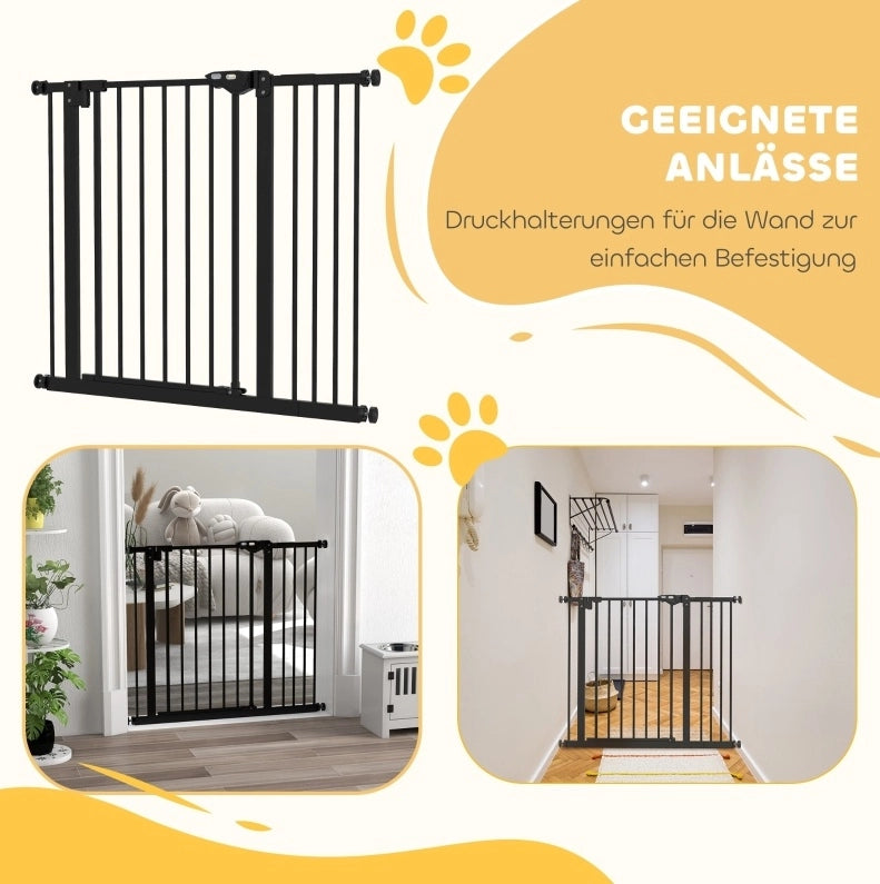 Cancello di Sicurezza per Cani in Metallo e Plastica Regolabile 74-80/87-94 cm Nero