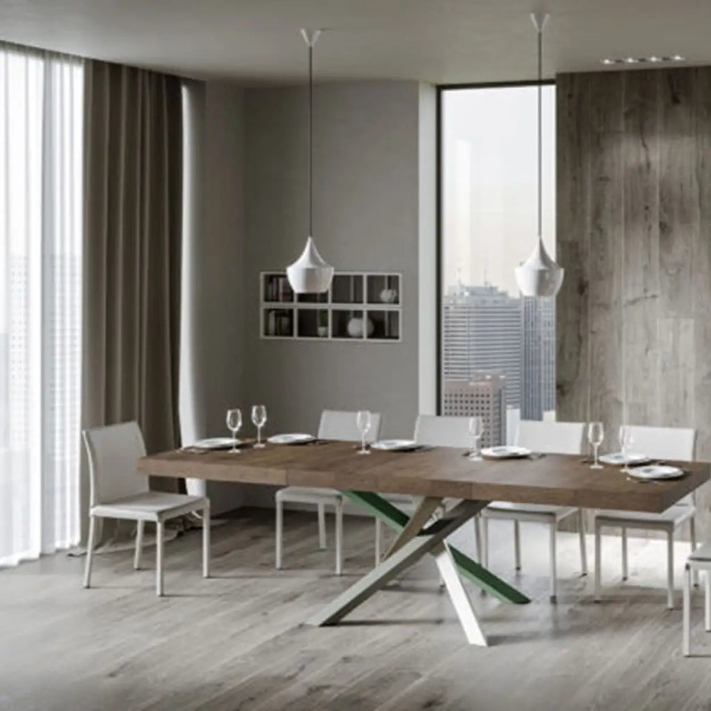 Tavolo allungabile 200/460x90 cm Volantis Premium colore noce gambe multicolore 4/A