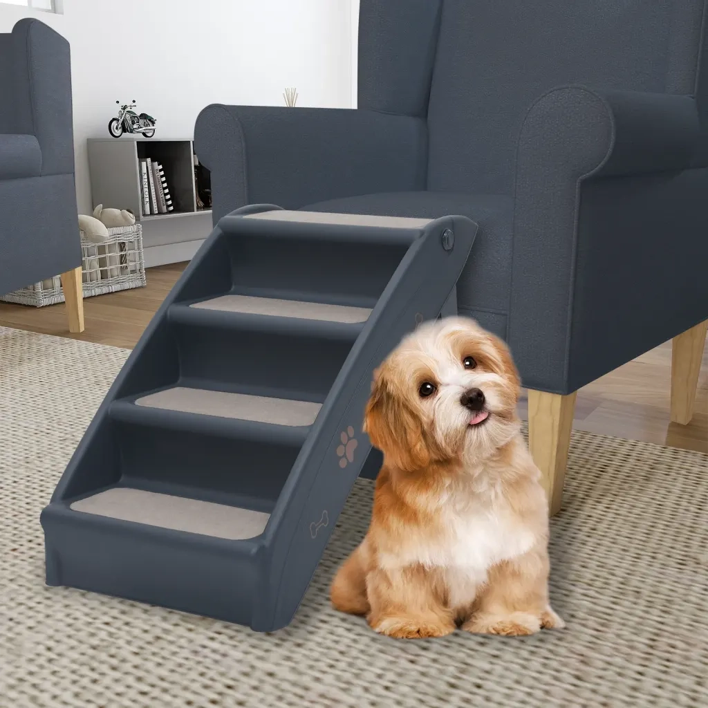Scala per Cani Pieghevole con 4 Gradini Grigio Scuro CFW2553754