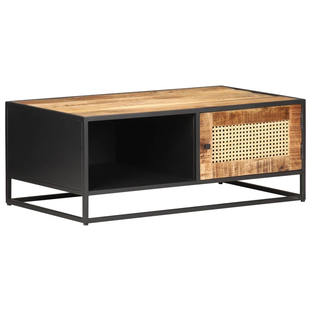 Tavolino da salotto | Tavolino da caff¨¨ | Tavolino da Soggiorno 90x50x35 cm Legno di Mango Grezzo e Canna