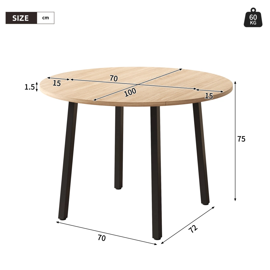 Tavolo da pranzo rotondo pieghevole in MDF color rovere