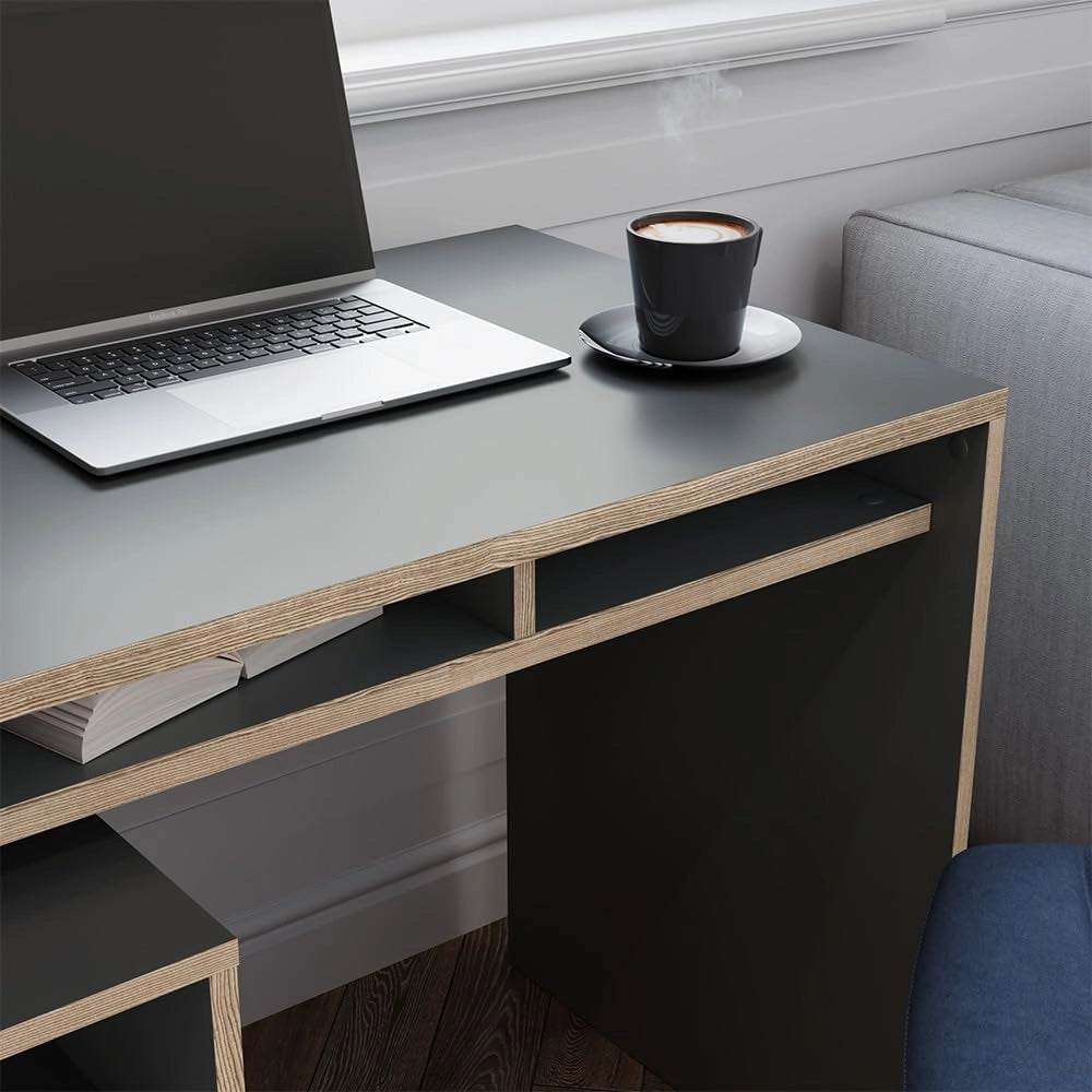 Scrivania con ripiani Tetrix, Antracite, 112 x 55 cm con 3 scomparti, adatto come postazione di lavoro per smart working e studio