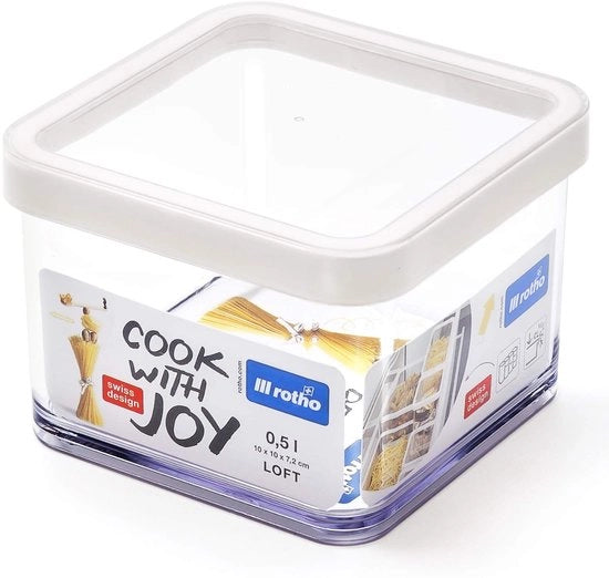 Scatola di conservazione quadrata - BPA libero - Translucido/bianco - 0,5 litri - Adatto per alimenti - 10 x 10 x 7,2 cm