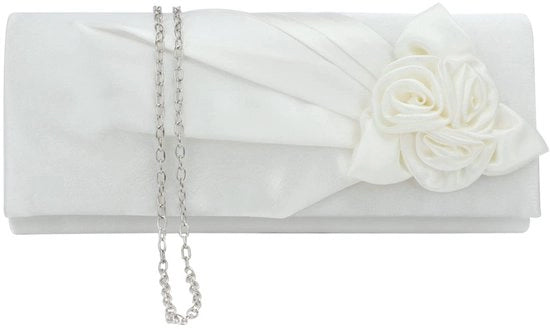 Borsa a tracolla per donna con fiori satinati, clutch per la sera, portafoglio per la sposa