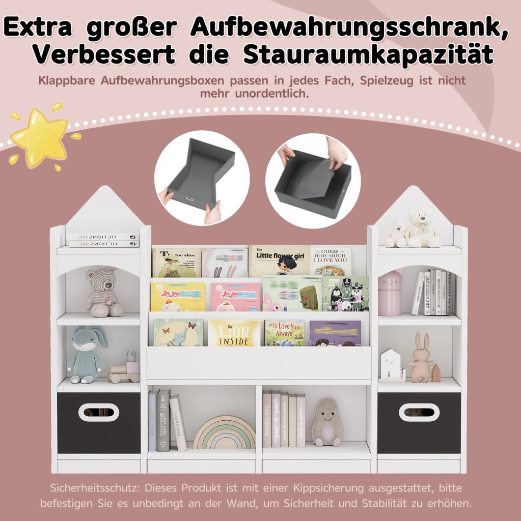 Libreria per bambini con 2 contenitori pieghevoli
