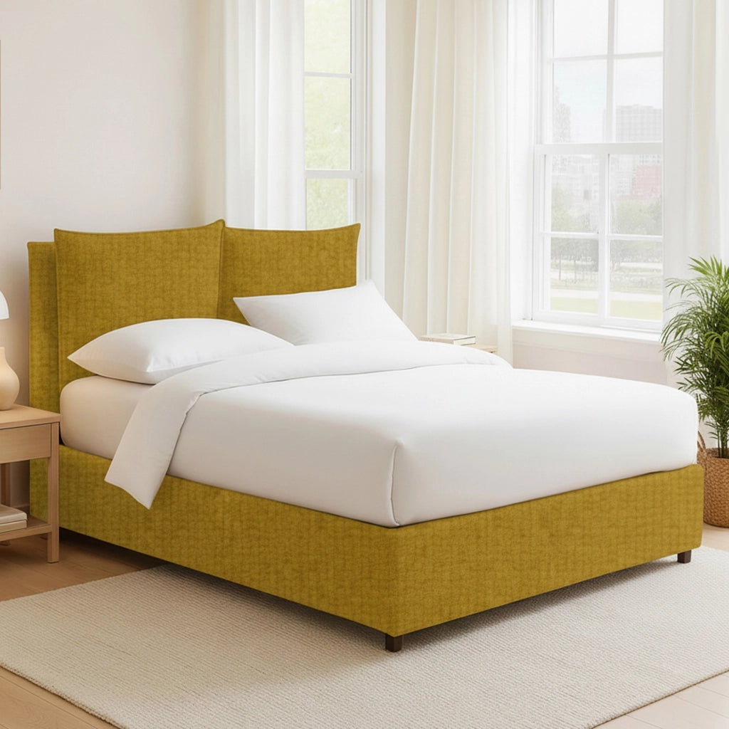 Newton, Letto Piazza e Mezza Sfoderabile Made in Italy, Giallo Ocra