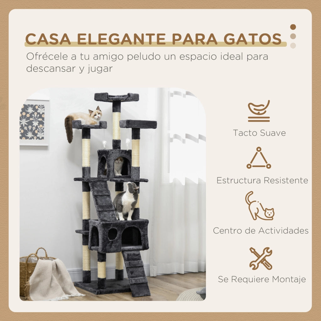 Albero per Gatti con Tiragraffi e Cuscini ¨C Zephmum ¨C Grigio Scuro 49x49x173 cm
