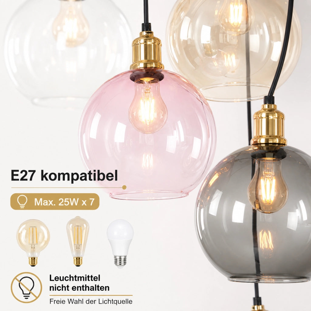 ZMH Lampada a Sospensione 7 Sfere Vetro 190cm per Scala Soggiorno senza lampadine