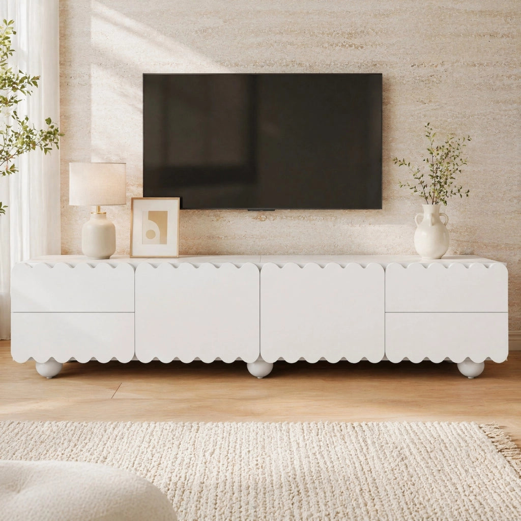 Mobile TV basso bianco 175 x 38 x 37 cm in MDF e pannello truciolare; con cassetti e ante