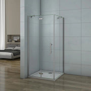 90x80x195 cm Box Doccia Angolare Porta Battente Più Parete Fissa Vetro 6 mm Temperato Anticalcare Trasparente Telaio Cromo Lucido