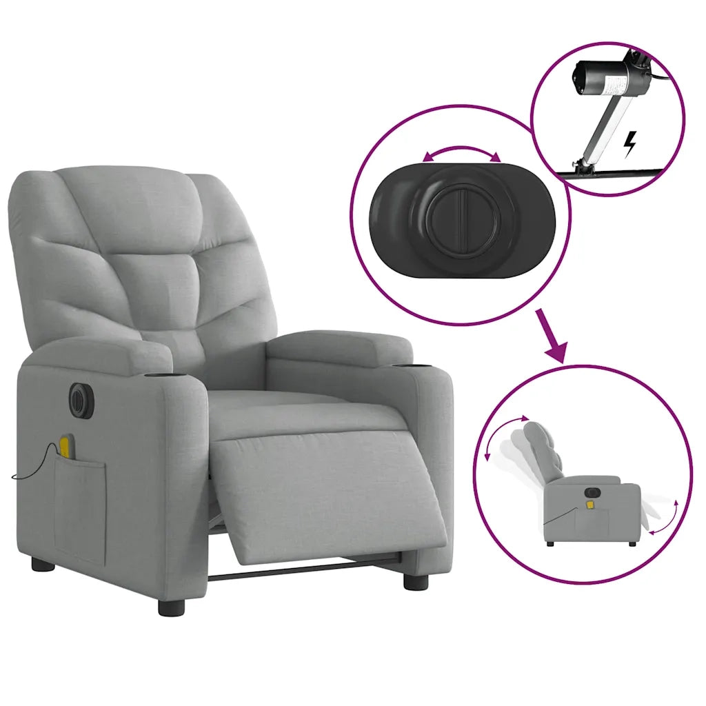 Divano Sedia-Poltrona Reclinabile Massaggio Elettrica Grigio Chiaro Tessuto 689484