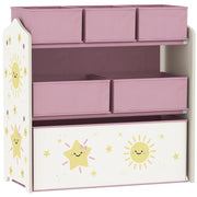 Scaffale Portagiochi 63x30x66 cm a 3 Livelli 6 Cesti in Tessuto Non Tessuto Rosa
