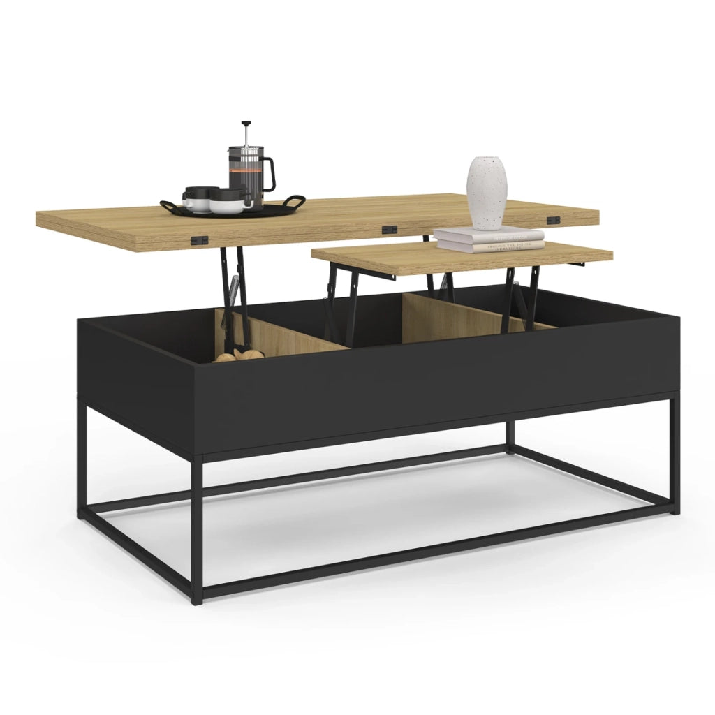 IDMarket - Tavolino rettangolare trasformabile in tavolo da pranzo di design industriale BOSTON