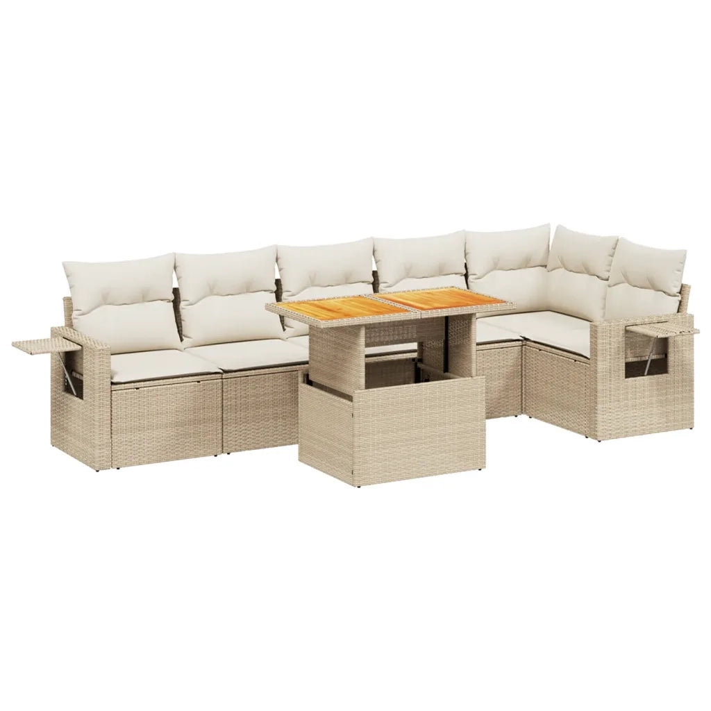 Set Divani da Giardino 7 pz con Cuscini Beige in Polyrattan 3271765