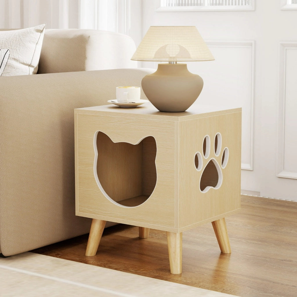 Chiusura per lettiera gatto con buco e finestra a forma di zampa, Mobile moderno per gattini con parte superiore rimovibile-Lettini e divanetti