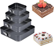 Set di 4 Forme per Torta - Forme Quadrate per la Biscotteria con Strato Antiaderente, Impermeabili da Basso, 22/24/26/28 cm