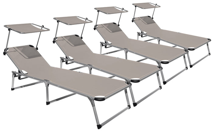 Set 4 Lettini Prendisole da Giardino Pieghevole 193x59x30 cm in Alluminio e Textilene Tortora
