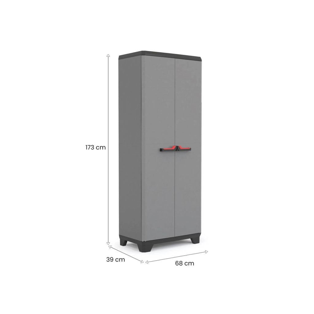 Armadio da esterno Cochrane, Mobile outdoor, Mobiletto giardino multiuso, Contenitore per balcone o garage, Made in Italy, 68x39 h173 cm, Grigio