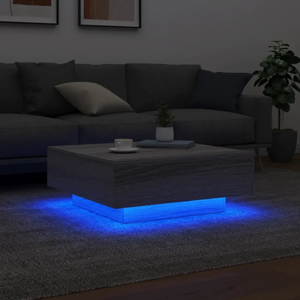 Tavolino da Soggiorno con Luci LED Grigio Sonoma 80x80x31 cm 836593