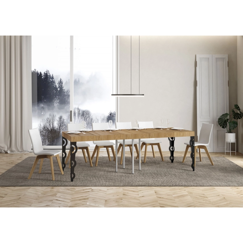 Tavolo allungabile 90x90/246 cm Karamay Premium telaio Antracite - Quercia Natura